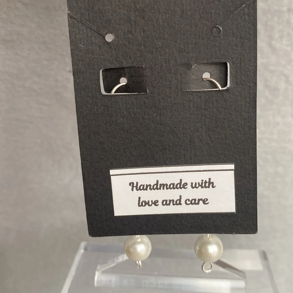 Hand crafted clear, and white faux‎ pearl long dangle earrings